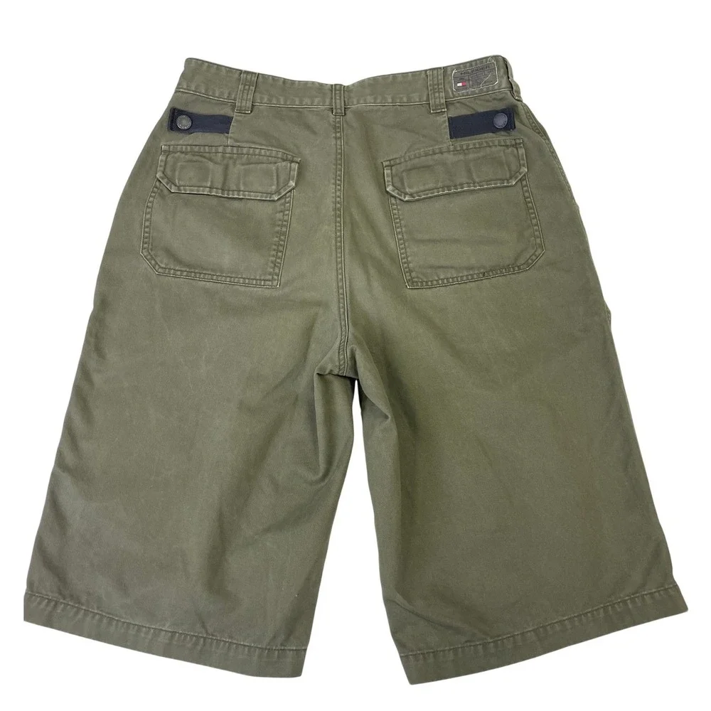 Y2K Tommy Hilfiger 2000 Mens Olive Green Cargo Shorts 33x14 Vintage Utility